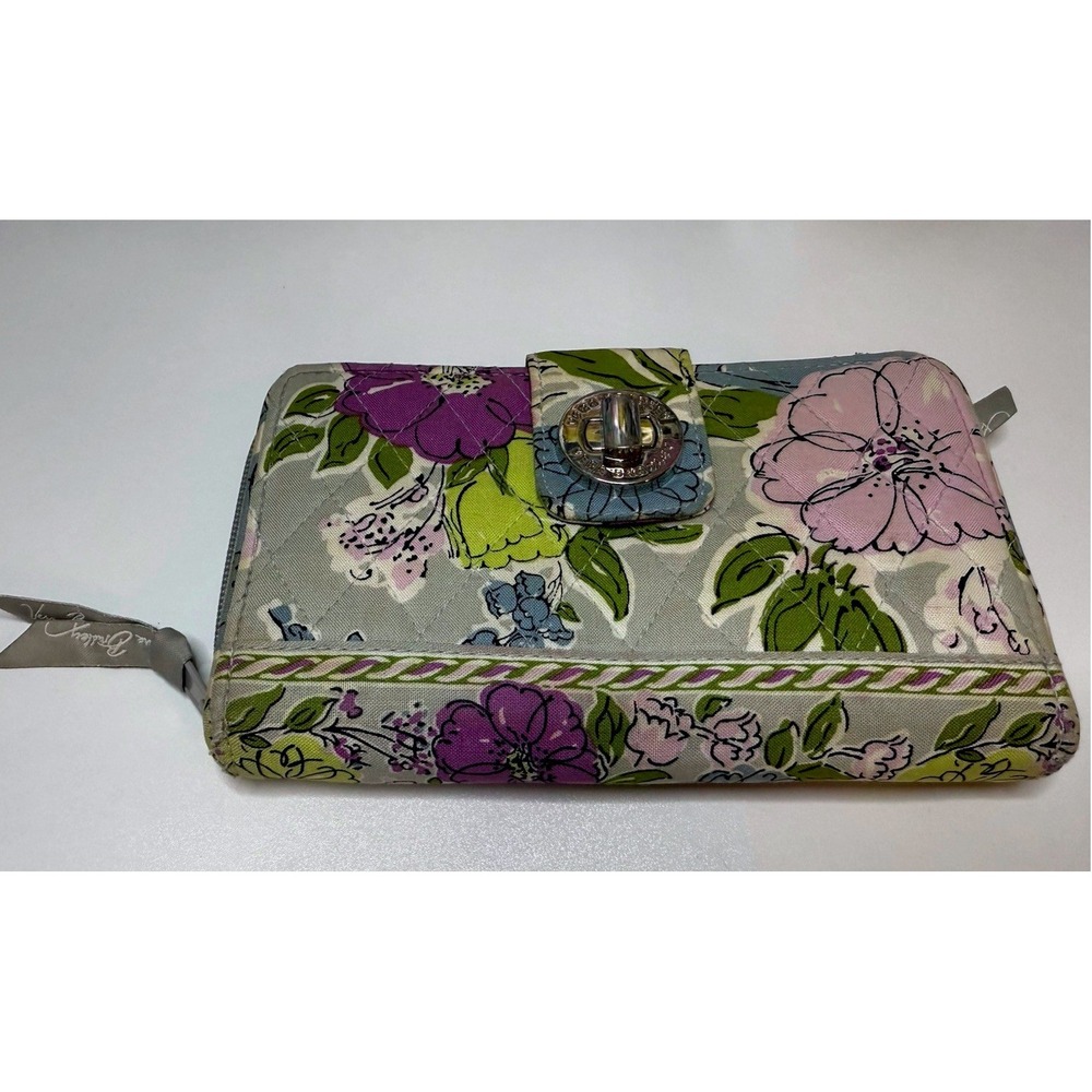 Vera Bradley Floral Wallet Clutch Zip Around Organizer Purple Gray 5x8"